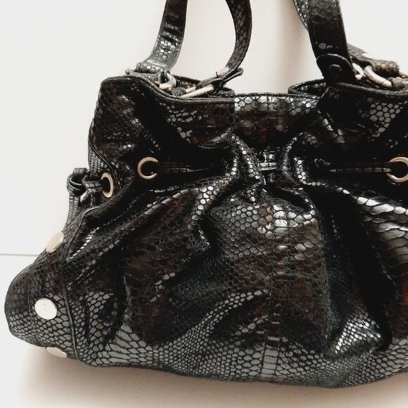 NINE WEST Snake Skin Pattern Purse Black Shoulder Bag with Metallic Accents - Picture 10 of 13
